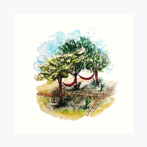 Windy August Scenery Watercolor Artwork Art Print