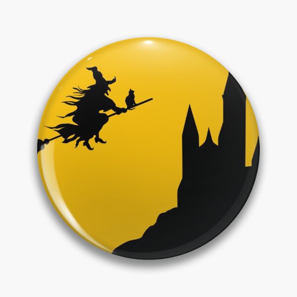 Item preview, Witch and black cat flying over castle on Halloween night with a full moon. designed and sold by JoesCornerStore.