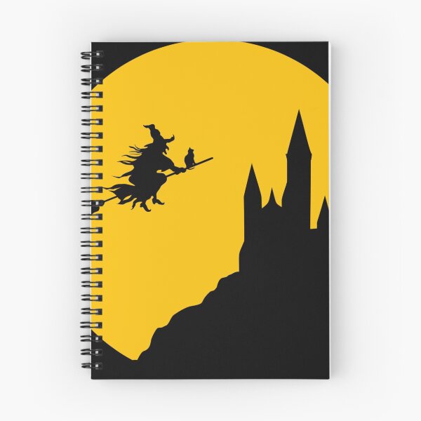 Item preview, Witch and black cat flying over castle on Halloween night with a full moon. designed and sold by JoesCornerStore.