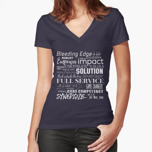 Corporate Buzzwords Business Jargon Typography Art Fitted V-Neck T-Shirt