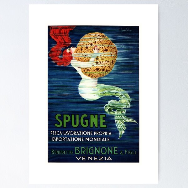 Item preview, 1920 ITALY Mermaid With Sponge Advertising Poster designed and sold by retrographics.