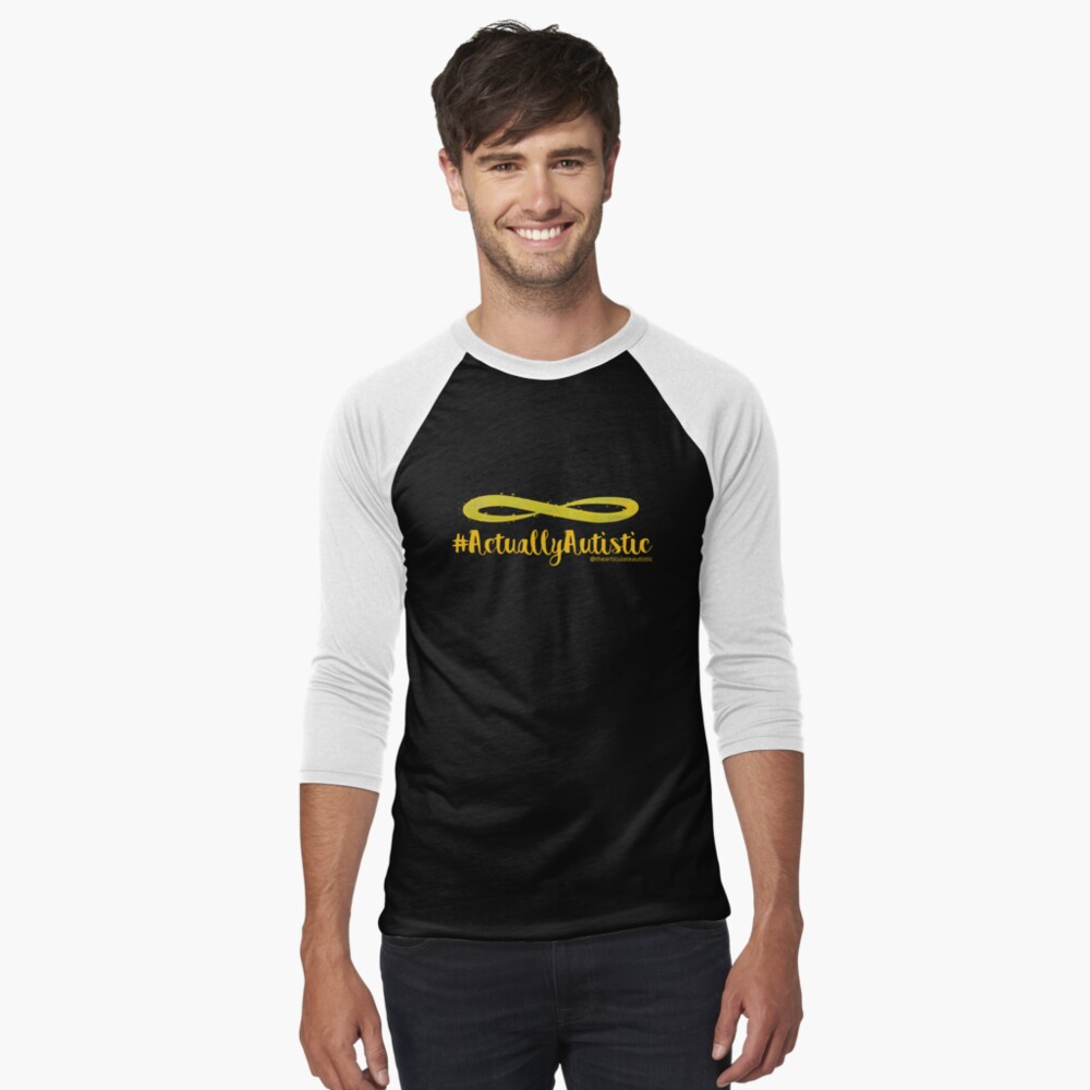 The Articulate Autistic Gold Infinity Logo Baseball ¾ Sleeve T-Shirt