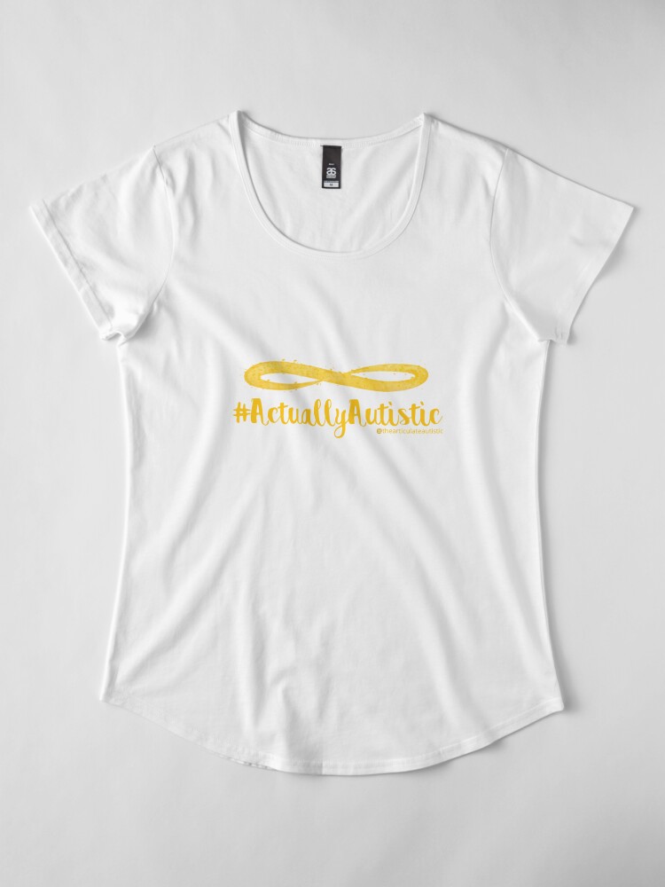 Alternate view of The Articulate Autistic Gold Infinity Logo Premium Scoop T-Shirt