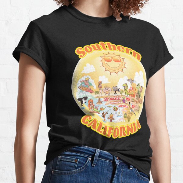 Sunny Cartoon Map of Southern California Classic T-Shirt