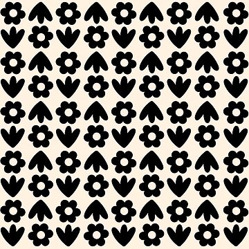 Artwork thumbnail, Freja Flowers Scandinavian Floral Pattern in Black and Almond Cream by kierkegaard
