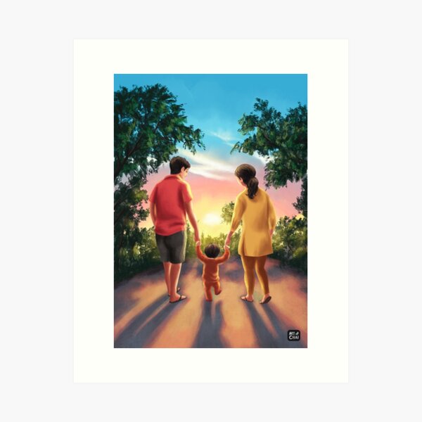 Walk with Mom & Dad Art Print