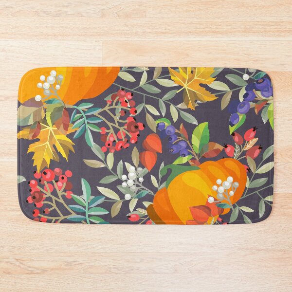 Item preview, Falling Leaves Blueberries Rosehips Flowers And Pumpkins Pattern designed and sold by TeeBeesDesign.