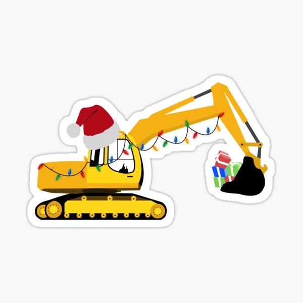 "Christmas Excavator Construction Truck" Sticker for Sale by