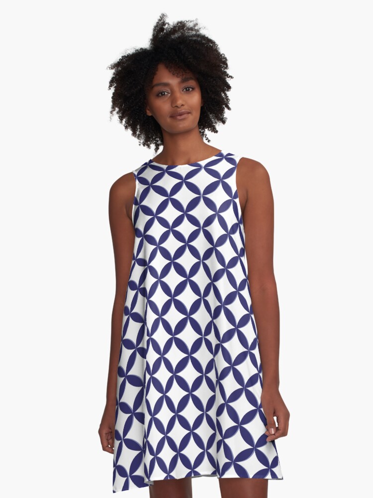 blue and white geometric dress