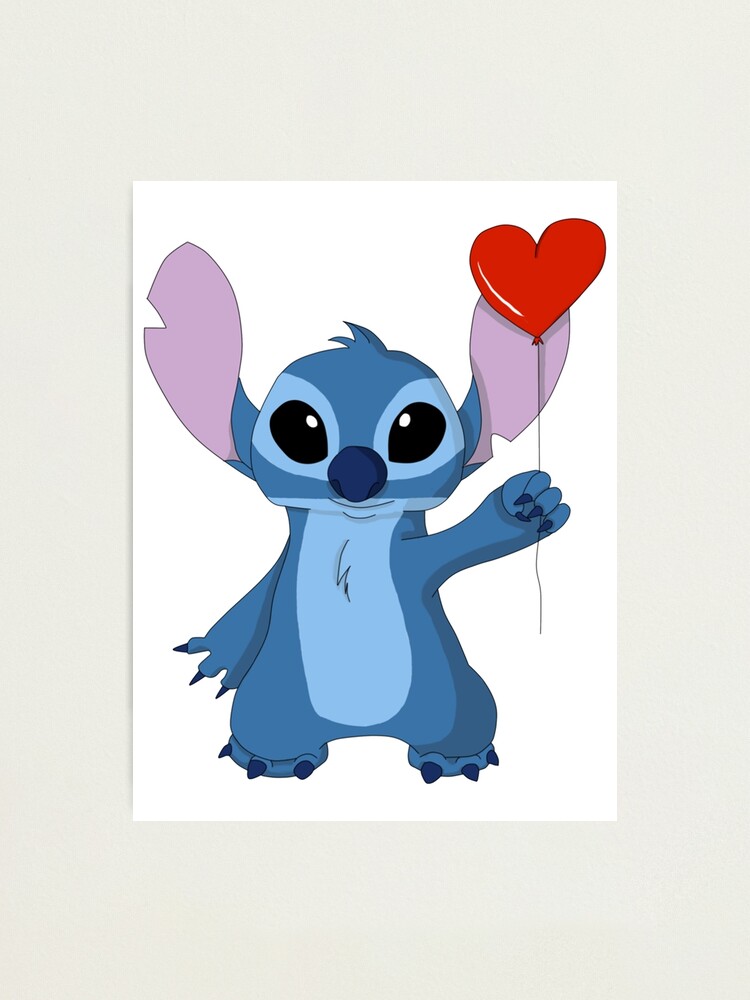 Stitch holding heart balloon Photographic Print for Sale by rickmadala