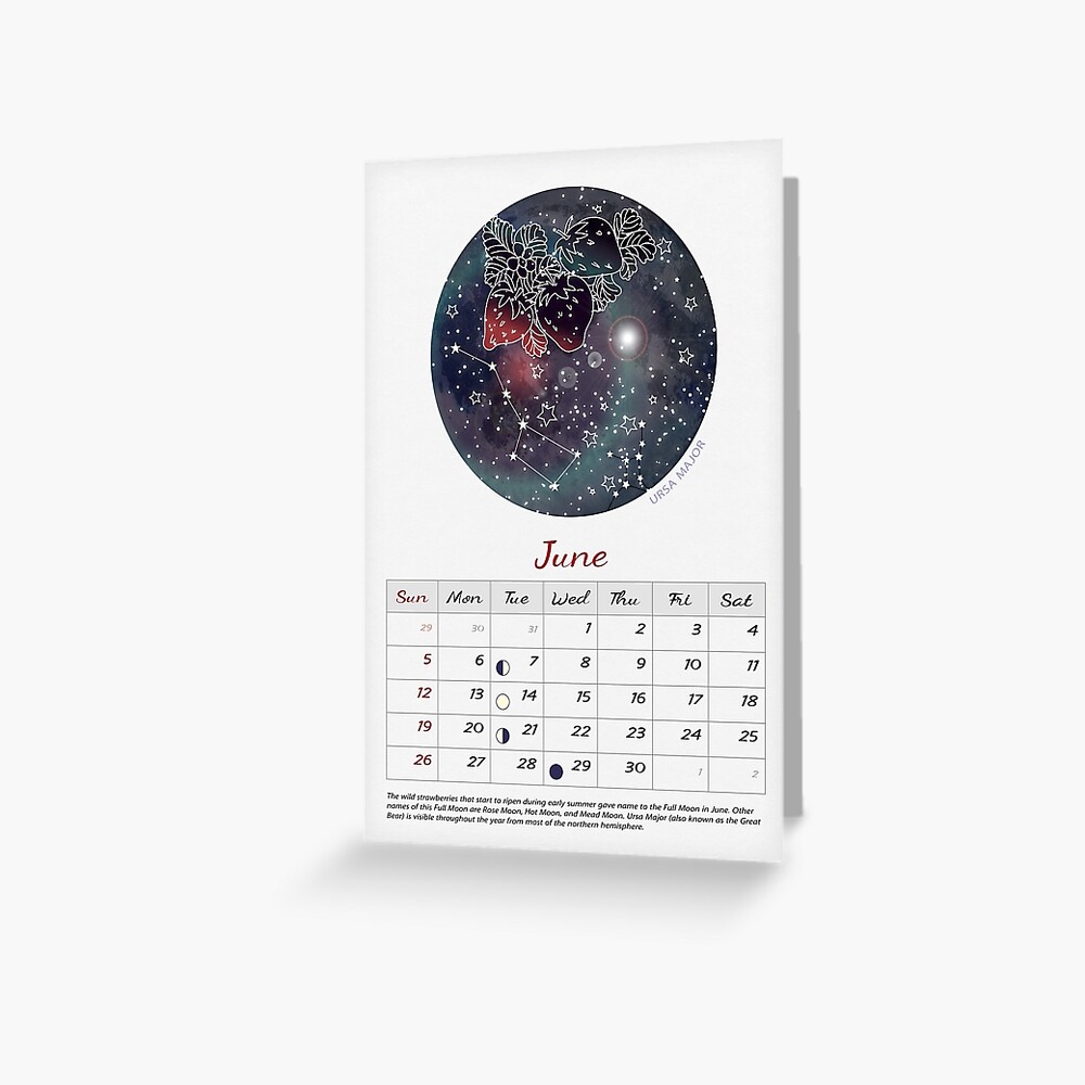 "June 2022 calendar Strawberry moon Moon phase calendar 2022 Big Dipper
