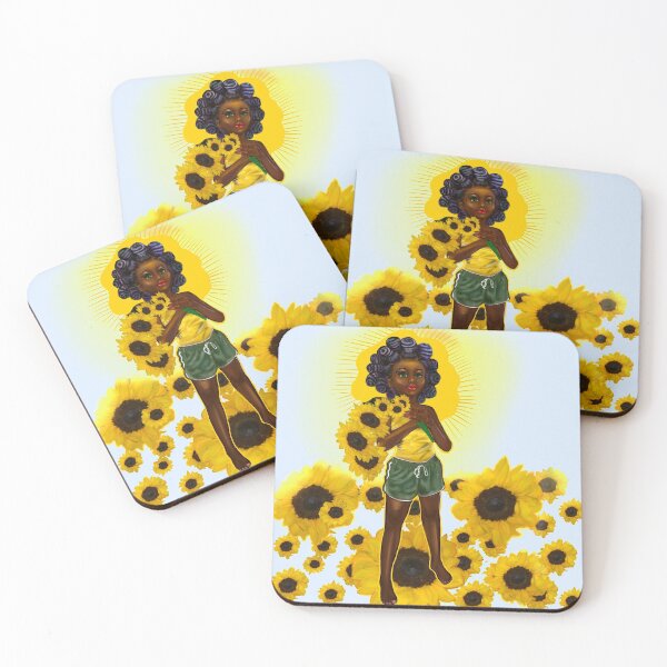 Item preview, Anime Afro anime sunflower wielding warrior princess with Bantu knots - beautiful girl with Afro hair, brown eyes and dark brown skin designed and sold by Artonmytee.