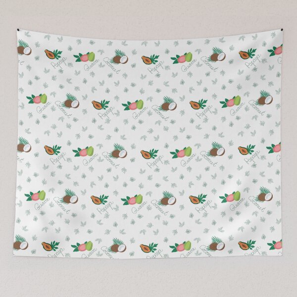 Item preview, tropical fruit, seamless pattern, coconut, papaya, guava, tropical leaves designed and sold by Svetlana-Ab.