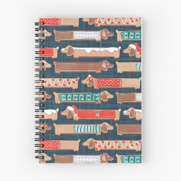 Item preview, Sweet pawlidays! // nile blue linen texture background gingerbread cookie dachshund dog puppies wearing neon red and pine green Christmas and winter clothes designed and sold by SelmaCardoso.