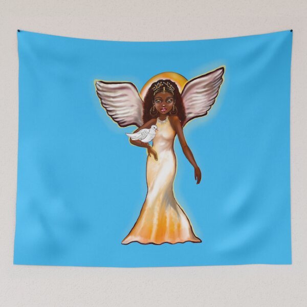 Item preview, Angel with dove ii- Black angel of peace ! With glow, Afro hair, brown eyes, Cherry pink lips and dark brown skin. Hair love ! designed and sold by Artonmytee.
