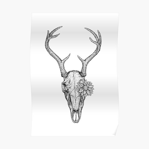Deer Skull Flower Poster
