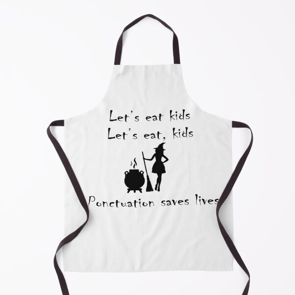 Aperçu de l'œuvre Mangeons les enfants, la ponctuation sauve des vies, permet de manger des enfants, la ponctuation sauve des vies, esprit Halloween, cadeau de tablier pour maman créée et vendue par seifouBVB.