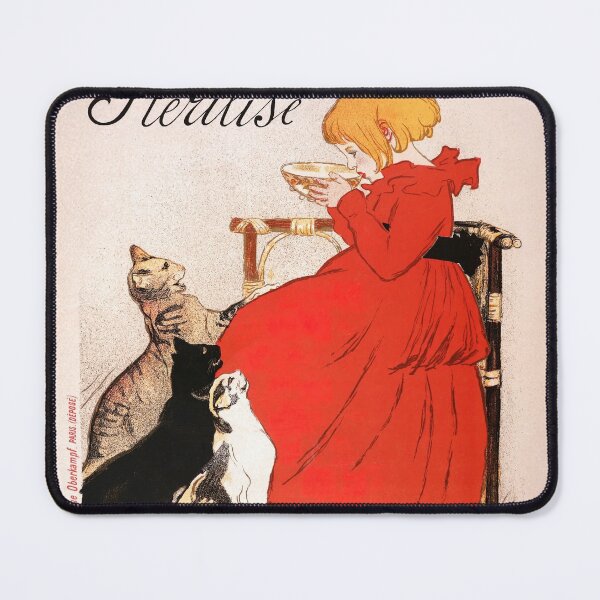 Item preview, Girl in Red Dress Drinking Milk Steinlen Poster designed and sold by VintageArchive.