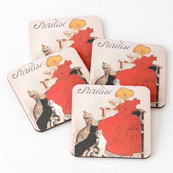 Item preview, Girl in Red Dress Drinking Milk Steinlen Poster designed and sold by VintageArchive.