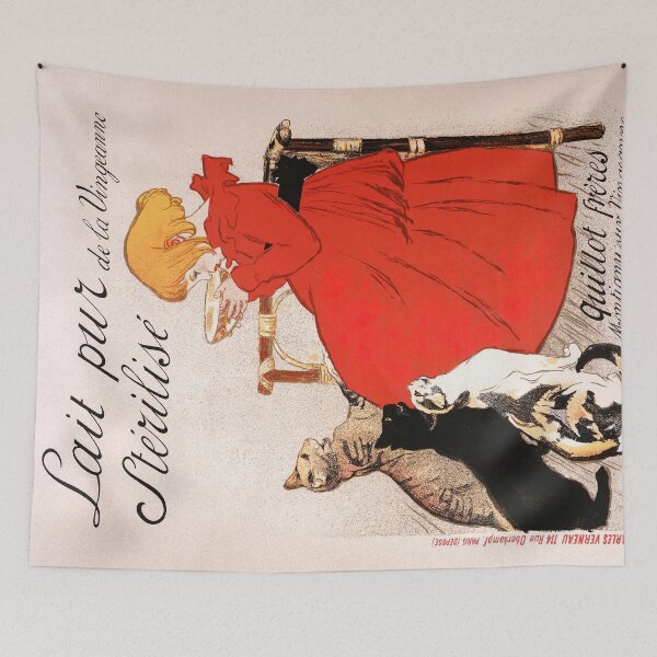 Item preview, Girl in Red Dress Drinking Milk Steinlen Poster designed and sold by VintageArchive.