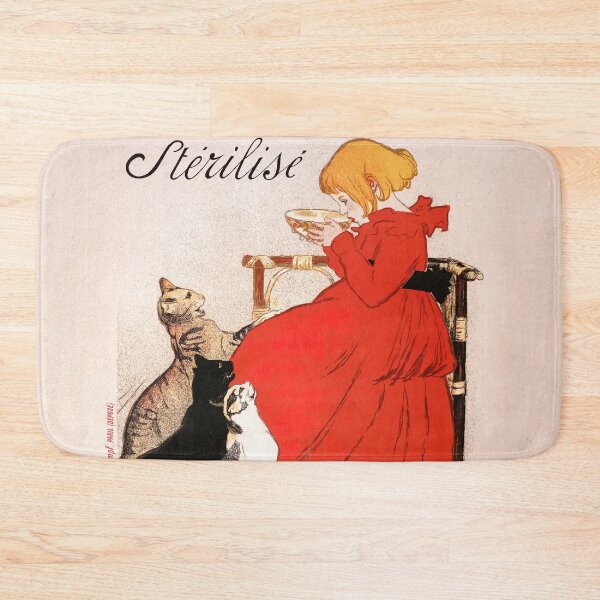 Item preview, Girl in Red Dress Drinking Milk Steinlen Poster designed and sold by VintageArchive.