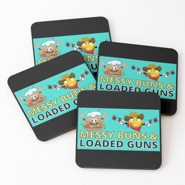 Item preview, Messy Buns And Loaded Guns Cute Messy Hamburger and Smiling Gun Slinger On A Blue Background designed and sold by RGRamsey.