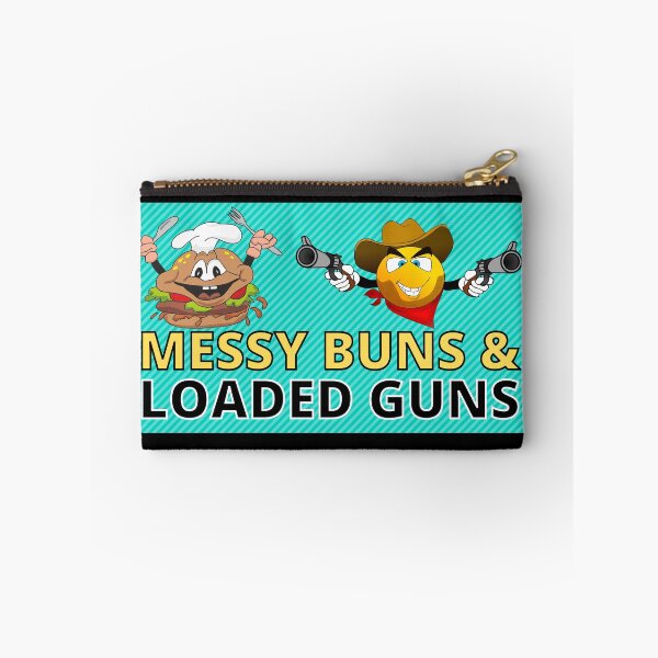 Item preview, Messy Buns And Loaded Guns Cute Messy Hamburger and Smiling Gun Slinger On A Blue Background designed and sold by RGRamsey.