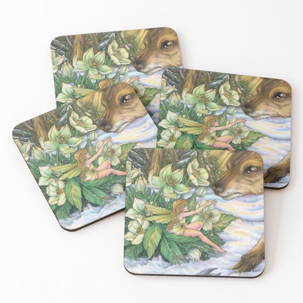 Item preview, Elf, fairy in Christmas pink with deer fawn in a snowy landscape designed and sold by ZadzeneaArt.