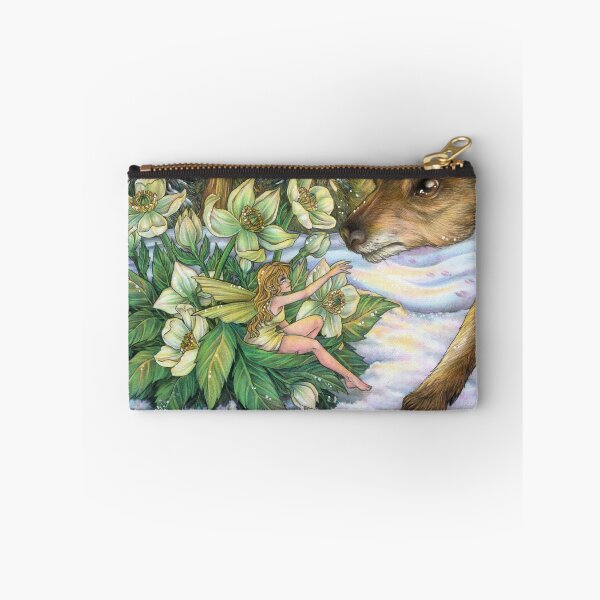 Item preview, Elf, fairy in Christmas pink with deer fawn in a snowy landscape designed and sold by ZadzeneaArt.