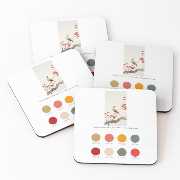 Item preview, Colour Palette of Japanese plague bird on maple (1900 - 1936) by Ohara Koson designed and sold by CoffeewithAnh.