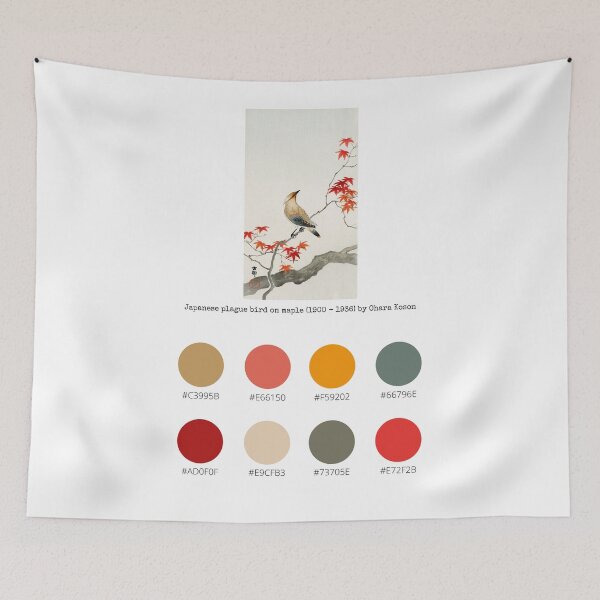 Item preview, Colour Palette of Japanese plague bird on maple (1900 - 1936) by Ohara Koson designed and sold by CoffeewithAnh.