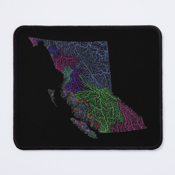 Item preview, British Columbia River Basin Map in Rainbow Colours with Black Background designed and sold by GrasshopperGeo.