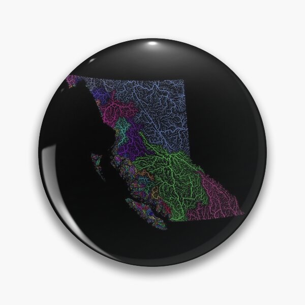 Item preview, British Columbia River Basin Map in Rainbow Colours with Black Background designed and sold by GrasshopperGeo.