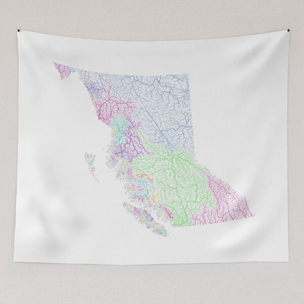 Item preview, British Columbia River Basin Map in Rainbow Colours with White Background designed and sold by GrasshopperGeo.