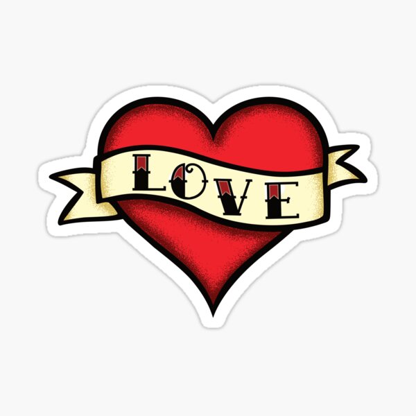 Retro Traditional Heart Tattoo with Love Banner