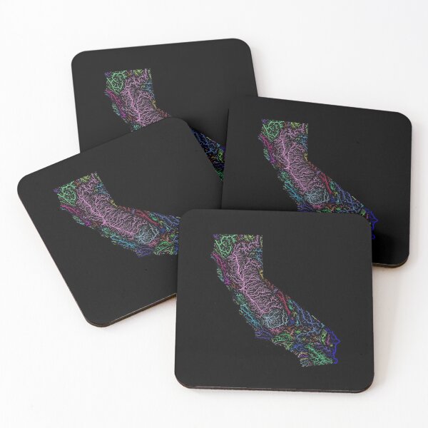Item preview, California River Basin Map in Rainbow Colours with Black Background designed and sold by GrasshopperGeo.