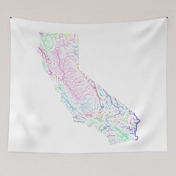 Item preview, California River Basin Map in Rainbow Colours with White Background designed and sold by GrasshopperGeo.