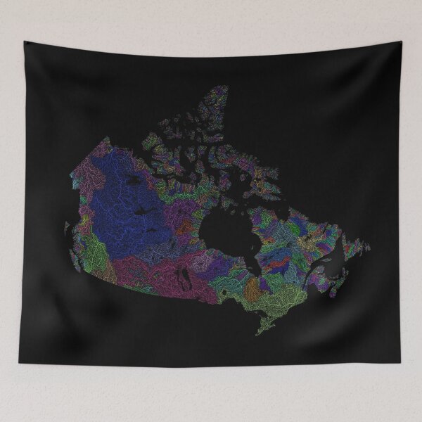 Item preview, Canada River Basin Map in Rainbow Colours with Black Background designed and sold by GrasshopperGeo.