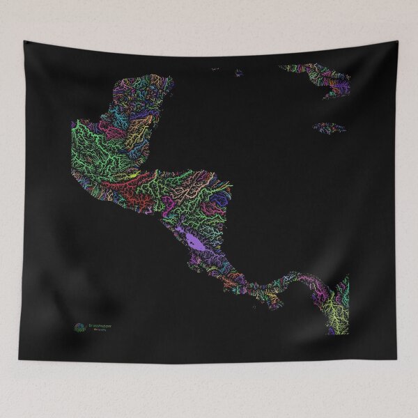 Item preview, Central America River Basin Map in Rainbow Colours with Black Background designed and sold by GrasshopperGeo.
