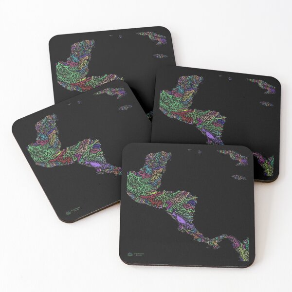 Item preview, Central America River Basin Map in Rainbow Colours with Black Background designed and sold by GrasshopperGeo.