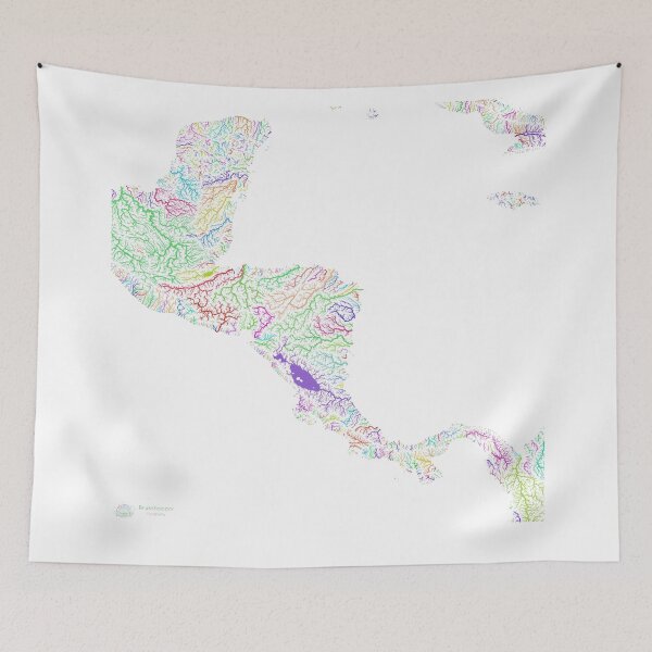 Item preview, Central America River Basin Map in Rainbow Colours with White Background designed and sold by GrasshopperGeo.