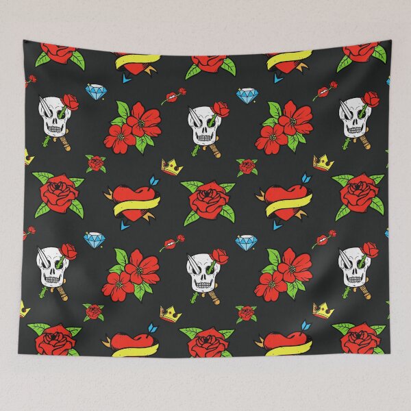 Item preview, Red and Black Aesthetic Rose Skull Tattoo designed and sold by thecooltable.
