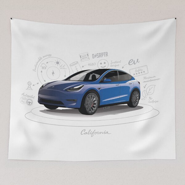 Item preview, Tesla Model Y Original Fan Art, serial number: TMY001BLUW designed and sold by valrusc.