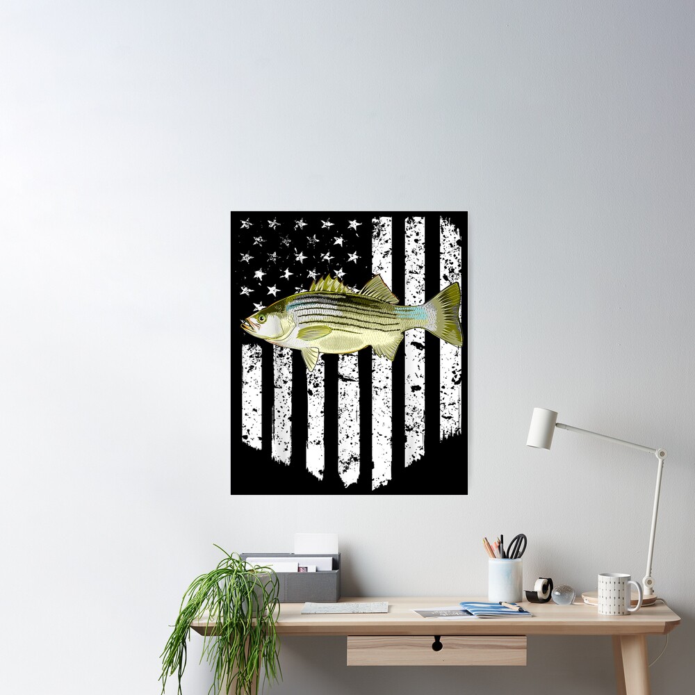 Black White American Flag Striped Bass 4th July Fish Poster for Sale by  lindafrances