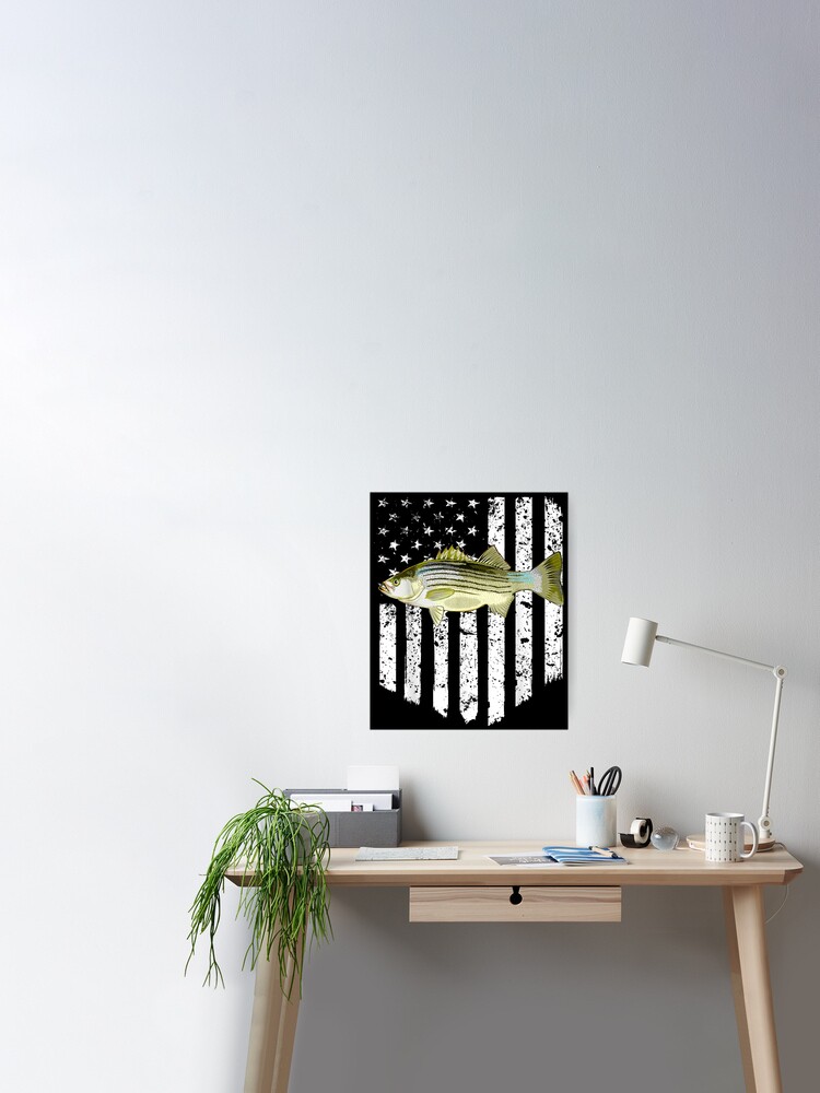 Black White American Flag Striped Bass 4th July Fish Poster for Sale by  lindafrances