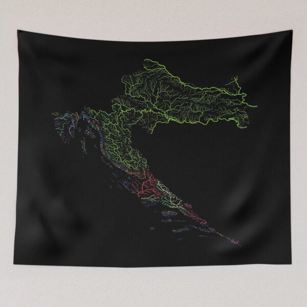 Item preview, Croatia River Basin Map in Rainbow Colours with Black Background designed and sold by GrasshopperGeo.