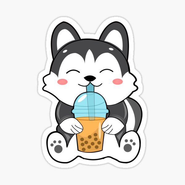 Cute Siberian Husky Chibi Kawaii Style With Boba Sticker\