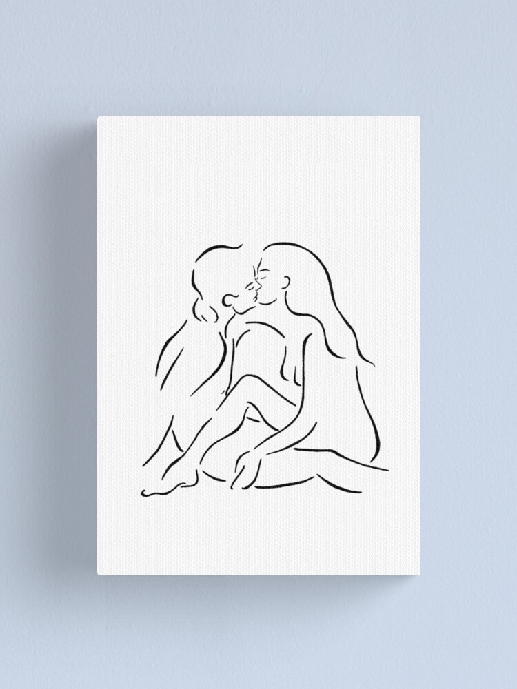 Kissing Couple Line Art Drawing Love Kiss Minimalism Black Contour Canvas Print By Awhalesong Redbubble