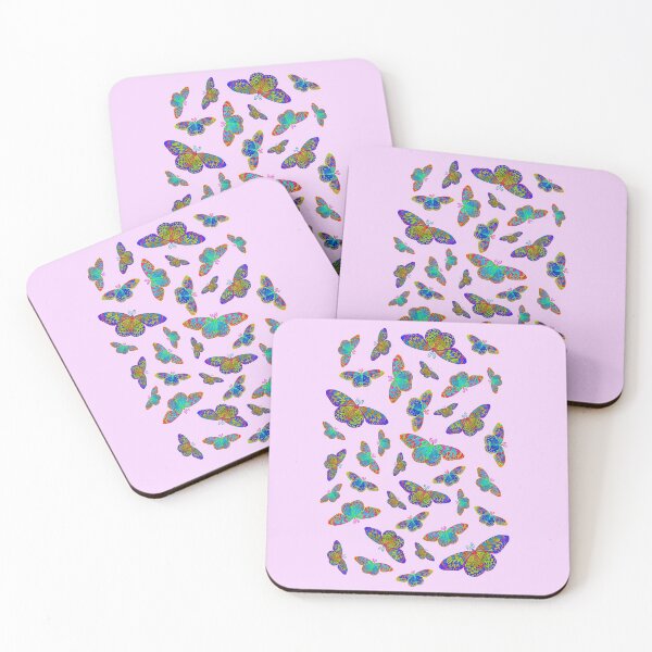 Item preview, Colorful butterflies on baby pink  designed and sold by MarionsArt.