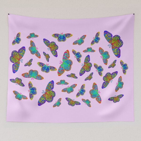 Item preview, Colorful butterflies on baby pink  designed and sold by MarionsArt.